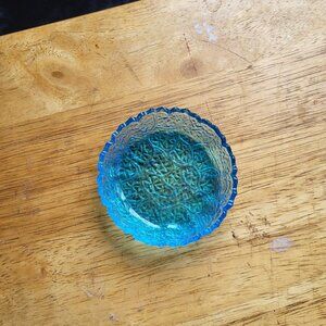 L. E. Smith Heritage Aqua Blue Glass Vintage Trinket Bowl Rare VGC BIN G